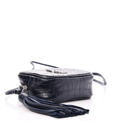 Saint Laurent Calfskin Crocodile Embossed Monogram Blogger Bag Medium Blue 5 of 9
