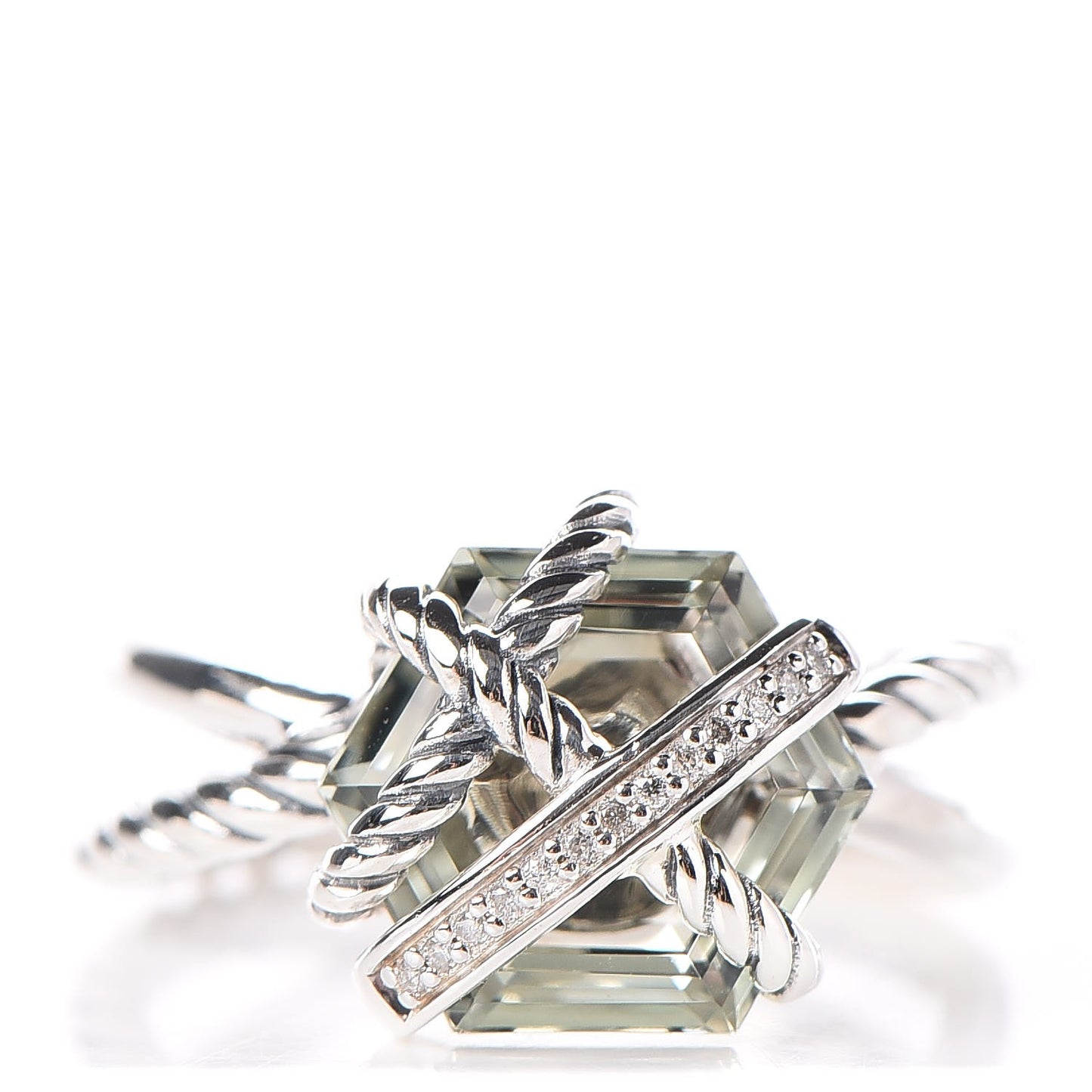 Sterling Silver Diamond Prasiolite 10mm Cable Wrap Ring 53.1 6.5
