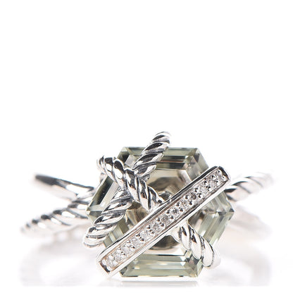 David Yurman Sterling Silver Diamond Prasiolite 10mm Cable Wrap Ring 53.1 6.5 1 of 5