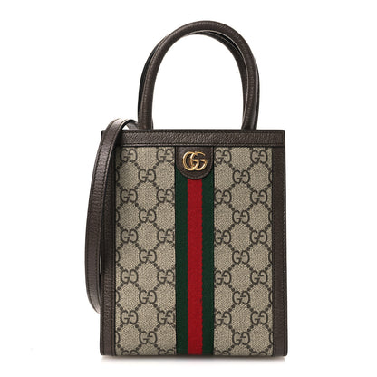 Gucci GG Supreme Monogram Textured Dollar Calfskin Web Super Mini Ophidia Mini Tote Bag Beige Ebony New Acero 1 of 11
