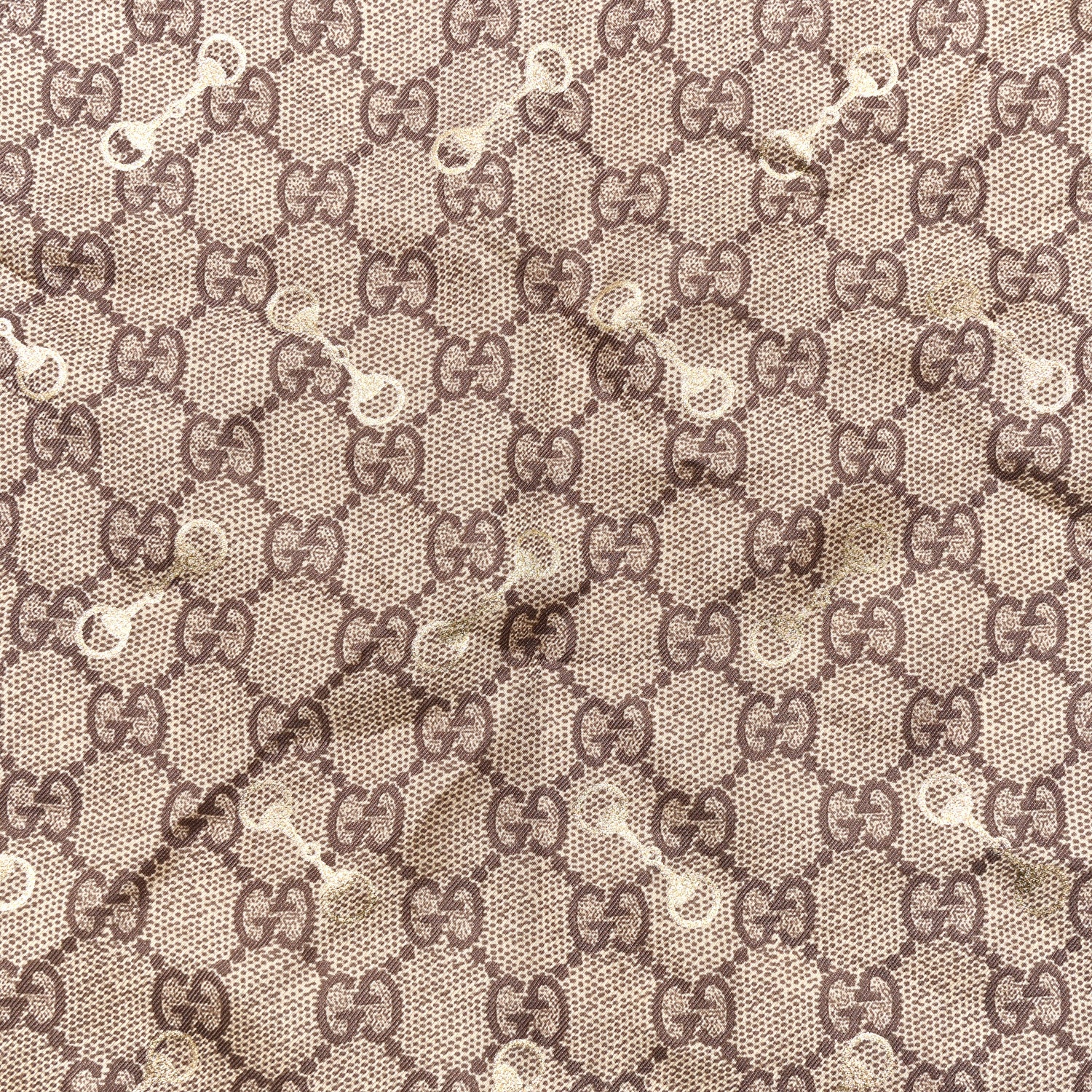 Gucci Silk Twill GG Monogram GG Gold Horsebit Square Scarf Brown Orange 2 of 5