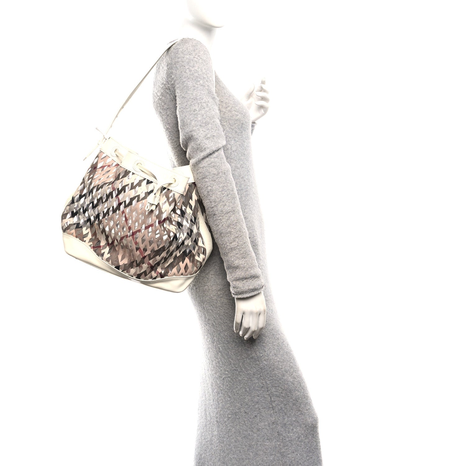 Burberry Super Nova Check Drawstring　Bag Burberry Patent PVC Supernova Check Net Drawstring Bag White
