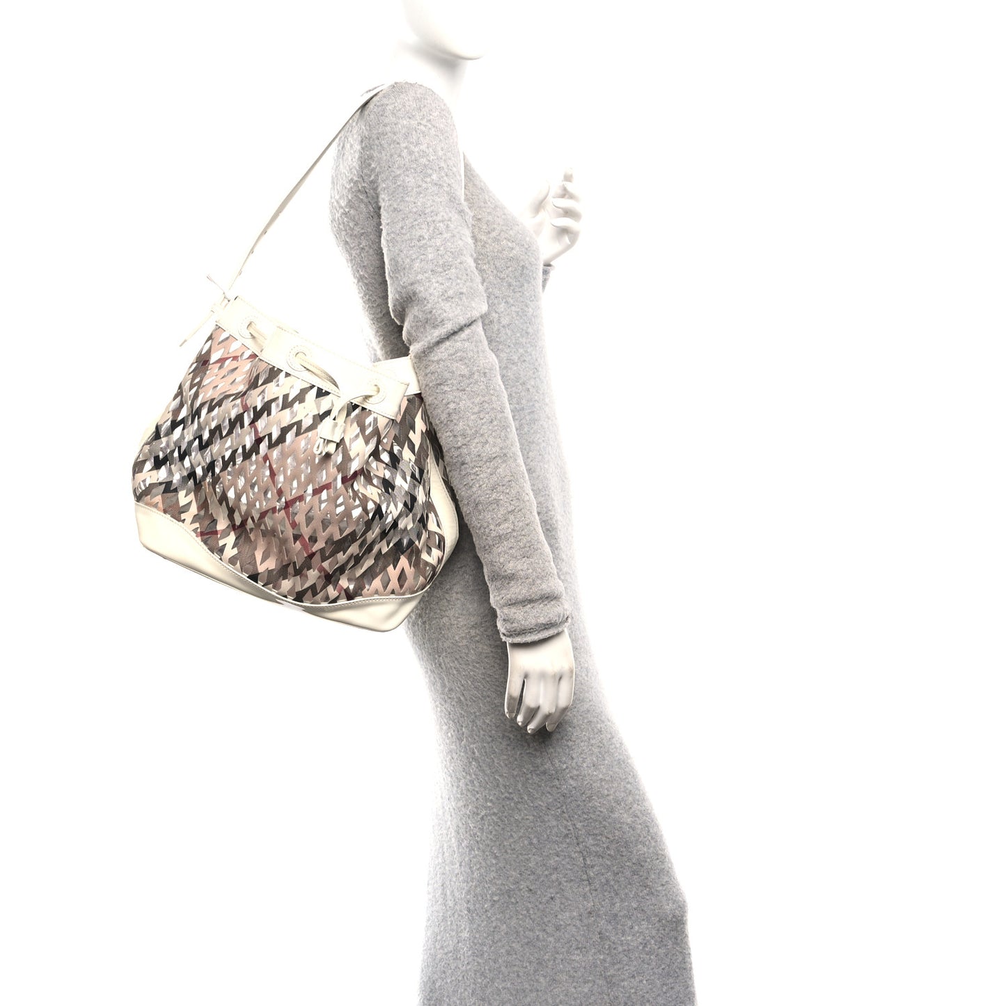 Patent PVC Supernova Check Net Drawstring Bag White