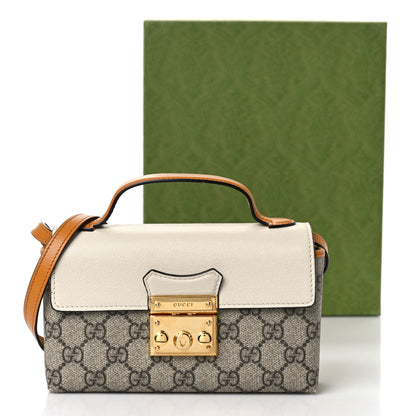 Gucci GG Supreme Monogram New Sakai Calfskin Mini Padlock Top Handle Shoulder Bag Beige Ebony Mystic White Sun Oil 10 of 10