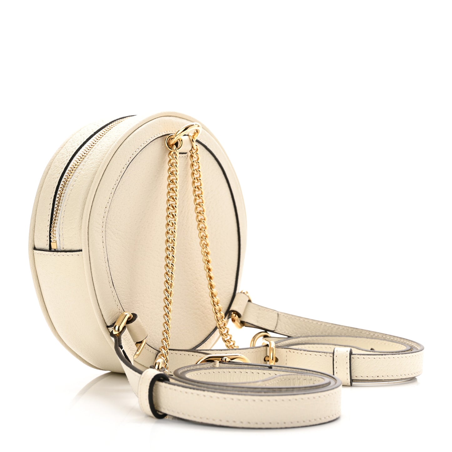 Textured Calfskin Web Mini Ophidia Round Backpack Mystic White