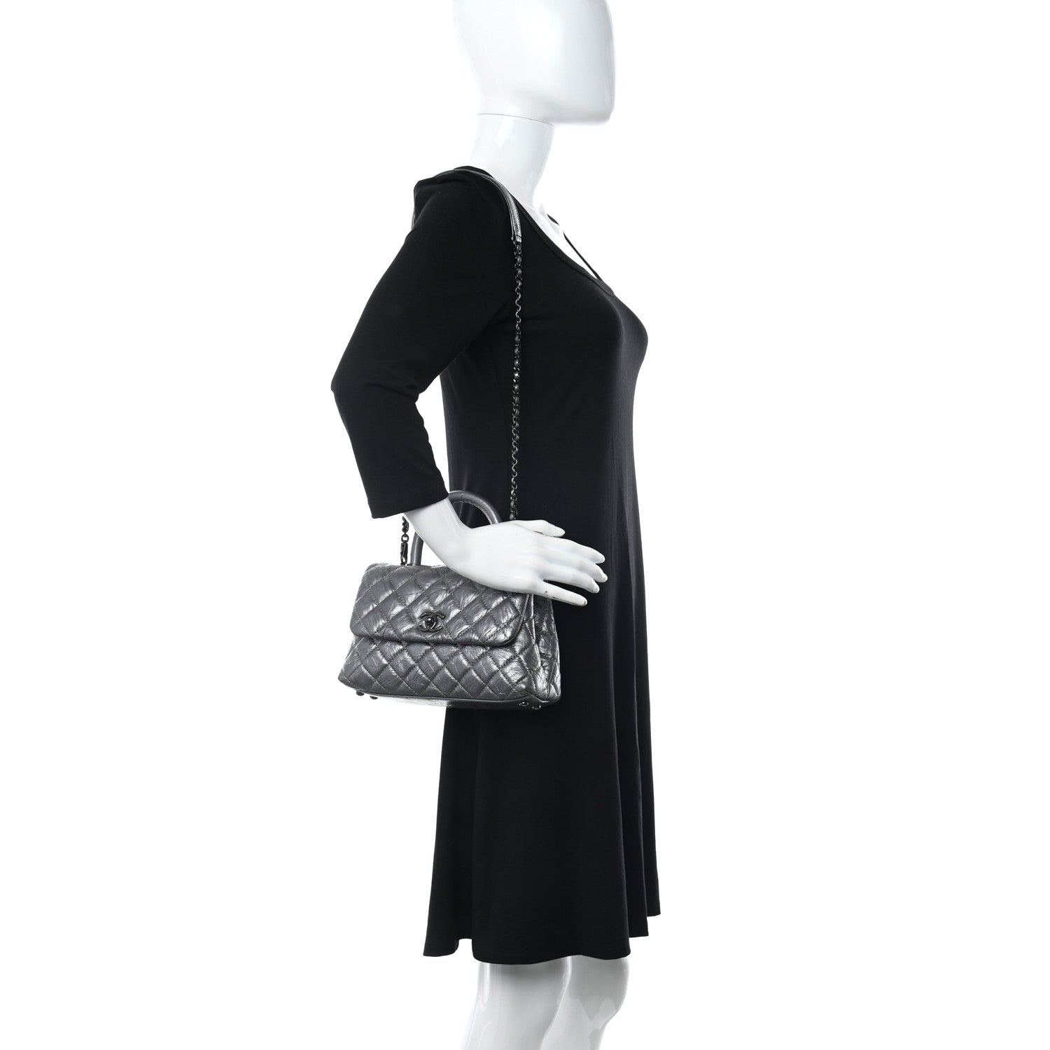 Chanel Metallic Aged Calfskin Quilted Mini Coco Handle Flap Charcoal 2 of 10