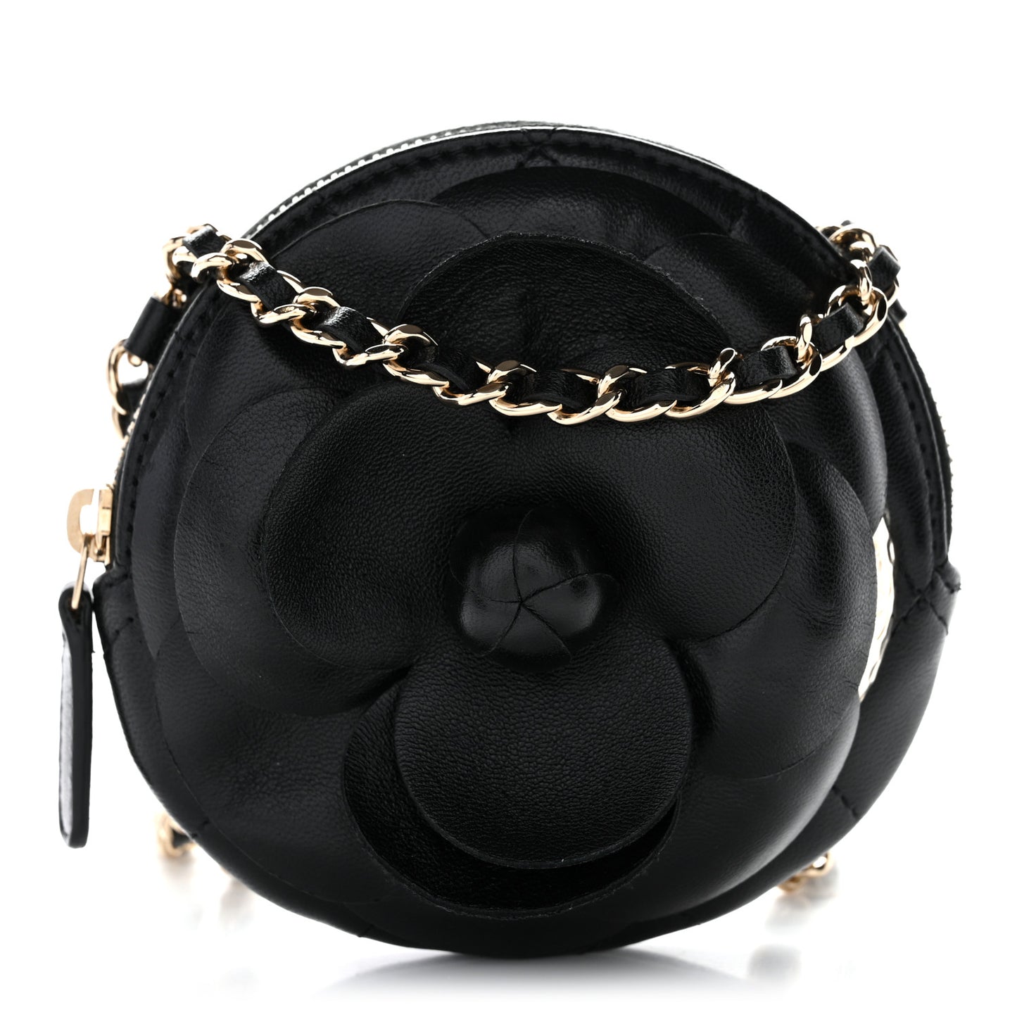 Lambskin Mini Camellia Bouquet Clutch With Chain Black