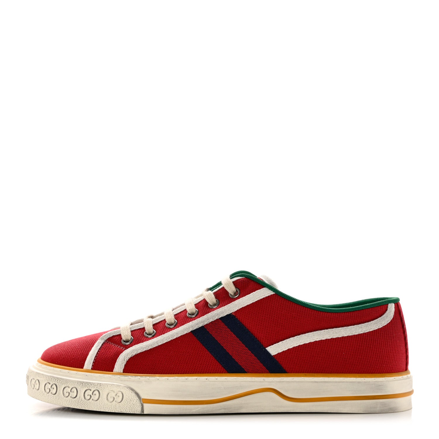 Gucci Old Tennis Tweed Web Mens 1977 Tennis Sneakers 8 Hibiscus Red Mystic White 1 of 8