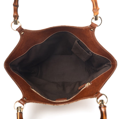 Gucci Monogram Bamboo Handle Tote Tan 5 of 8