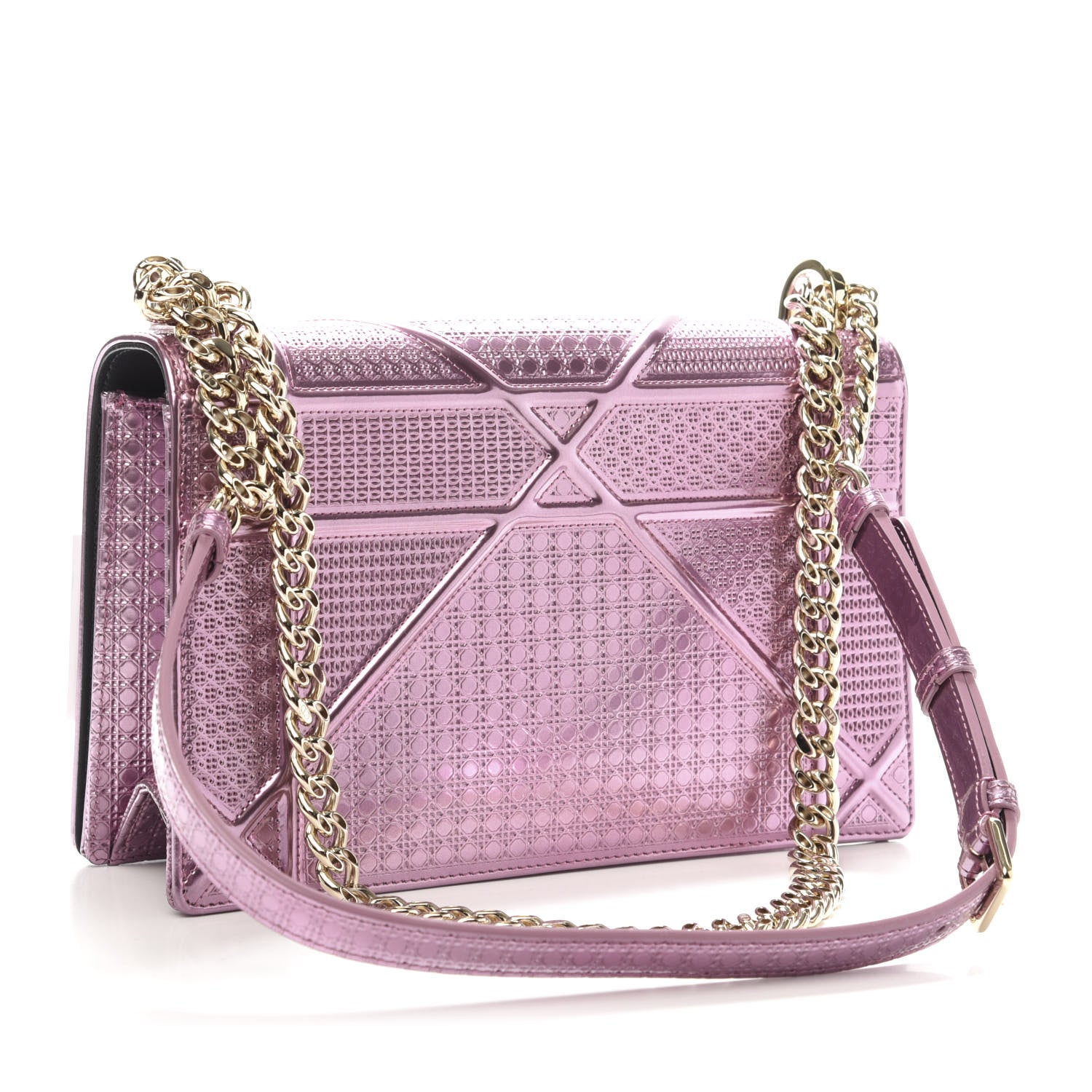 Christian Dior Metallic Patent Micro-Cannage Medium Diorama Flap Bag Pink 3 of 10