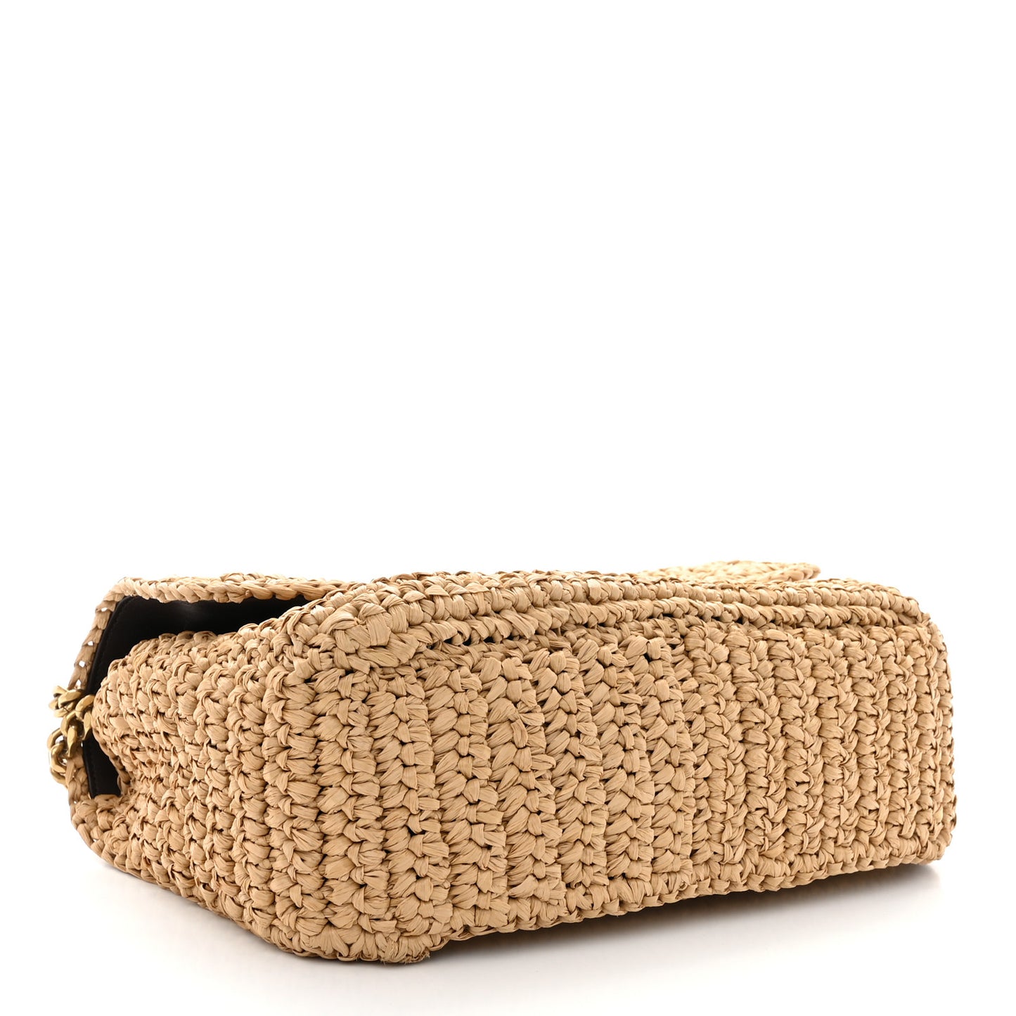 SAINT LAURENT Raffia Calfskin Monogram Medium Niki Chain Satchel Natural