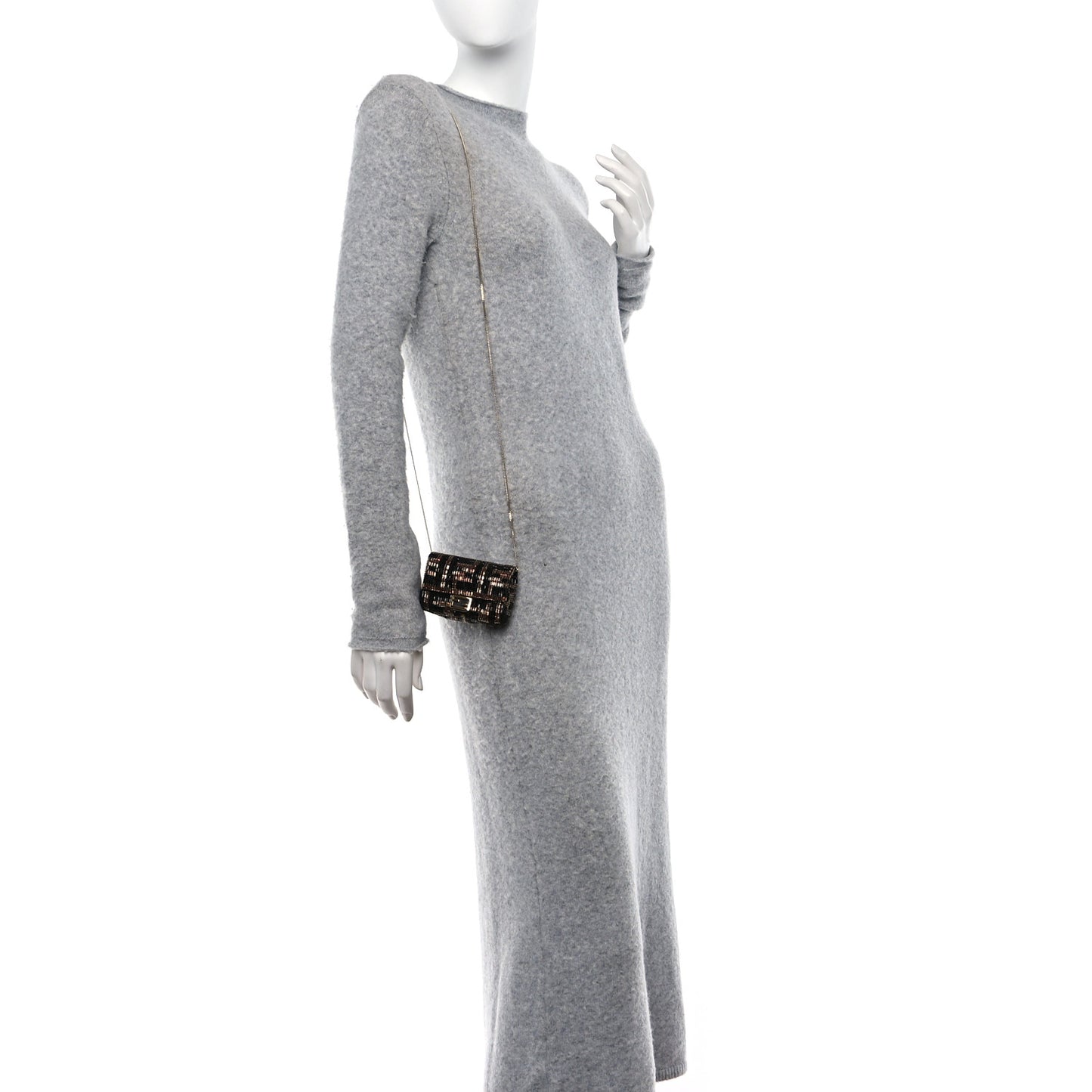 Crystal Vitello King FF Beaded Nano Baguette Charm Moro Black