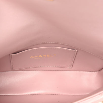 Chanel Metallic Lambskin Quilted Logo Charm Chain Flap Pink 5 of 12