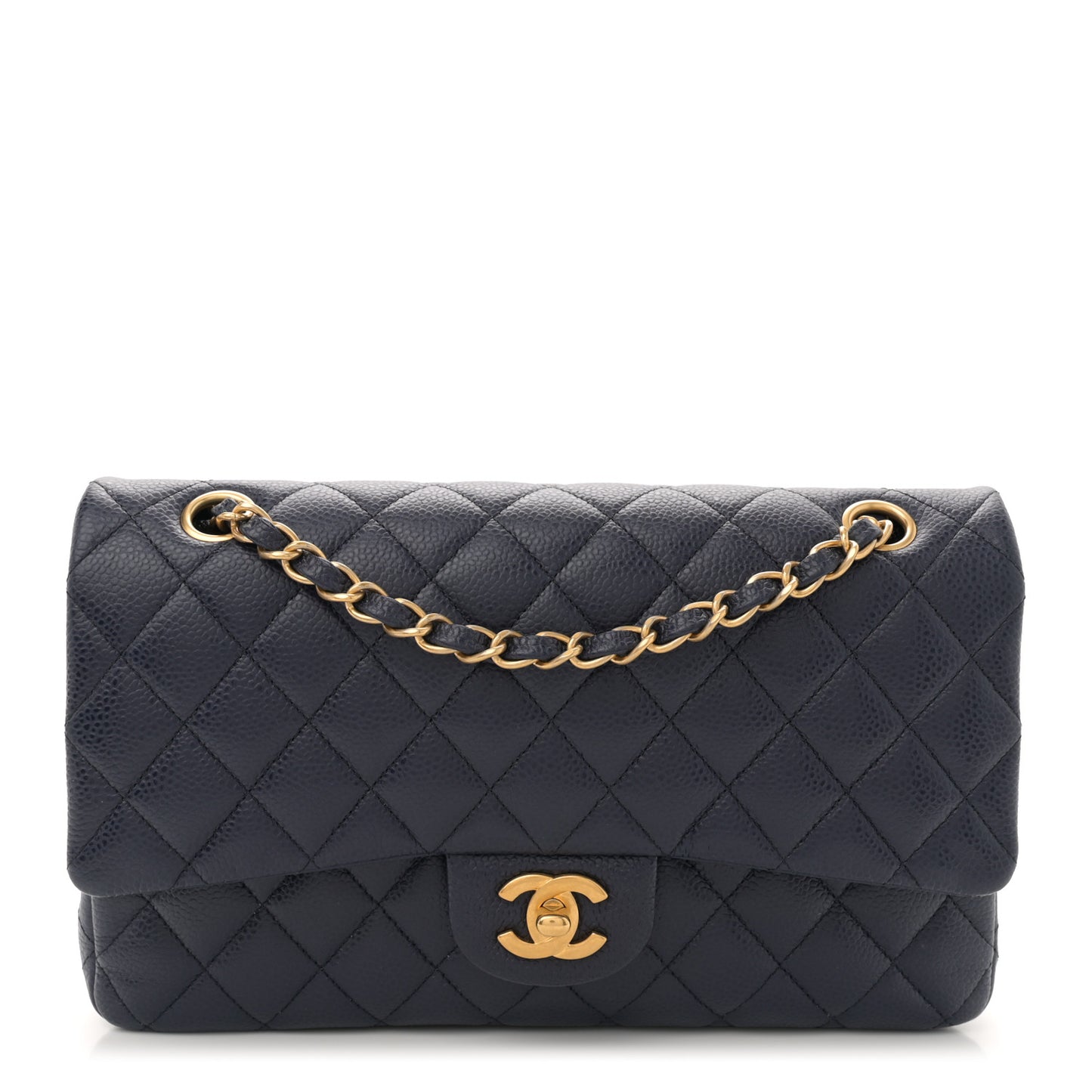 Caviar Quilted Medium Double Flap Navy