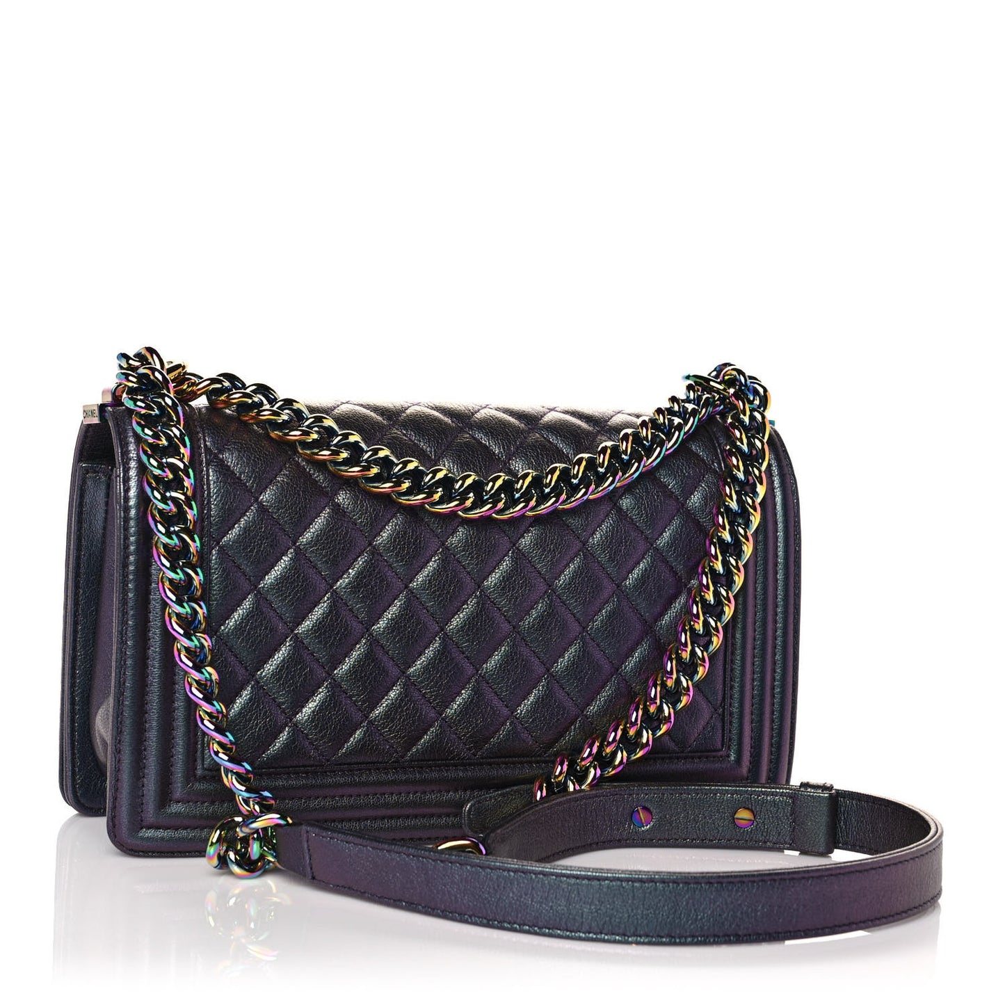 Iridescent Goatskin Quilted Medium Boy Flap Purple