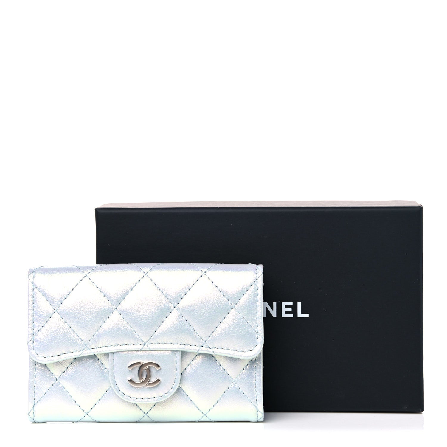 Chanel Iridescent Calfskin Quilted Flap Card Holder Light Blue 9 of 9