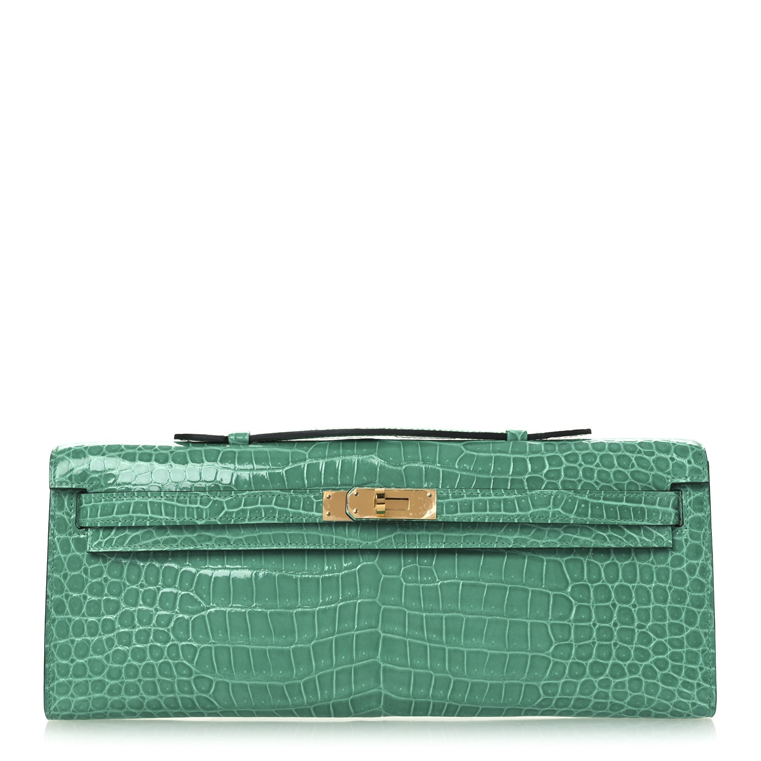 Hermes Shiny Porosus Crocodile Kelly Cut Pochette Vert Jade 1 of 12