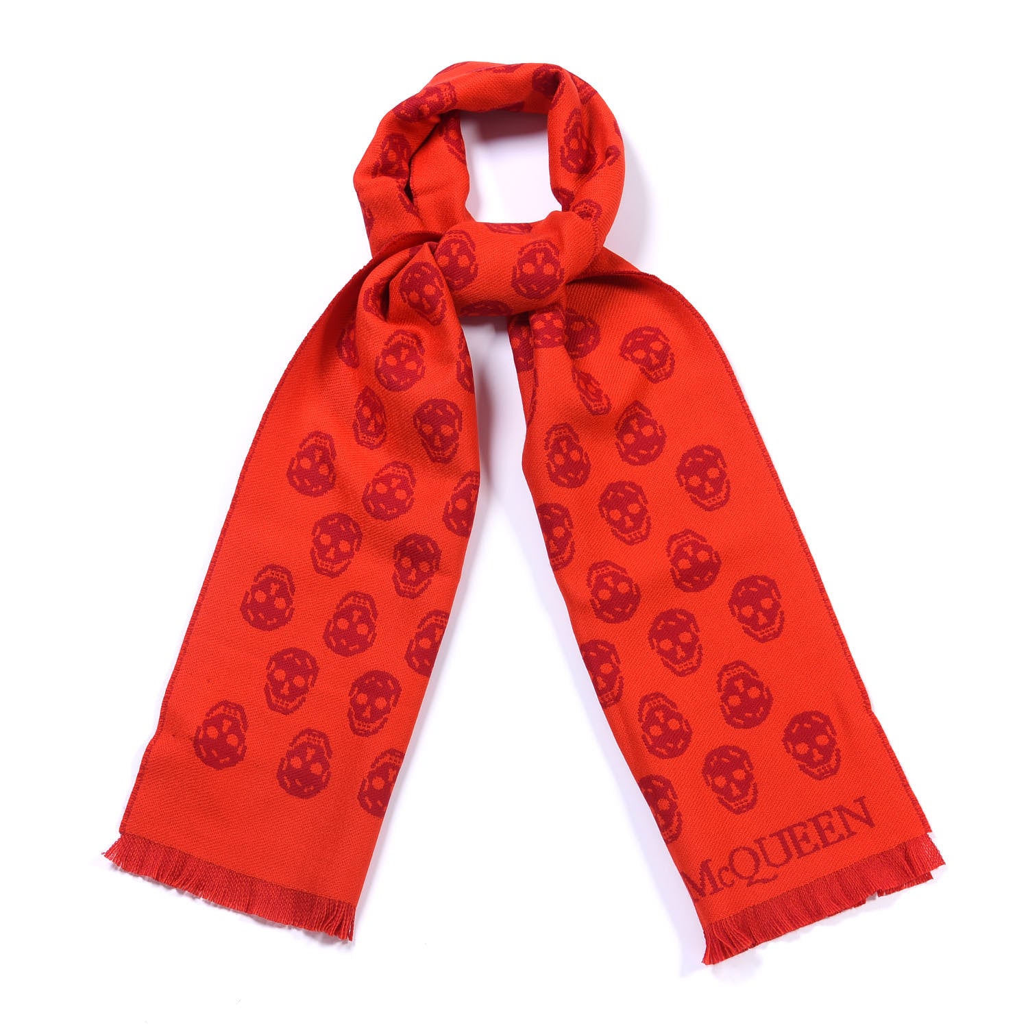 Alexander McQueen Wool Reversible Upside Down Skull Scarf Red Bordeaux 2 of 3