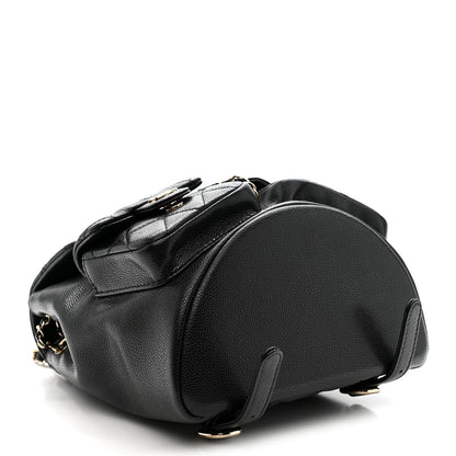 Chanel Shiny Caviar Quilted Medium Duma Pockets Drawstring Backpack Black 4 of 12