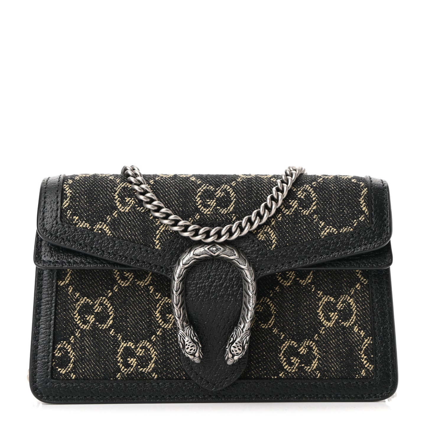 Jacquard Black Denim GG Monogram Super Mini Dionysus Shoulder Bag Black Ivory