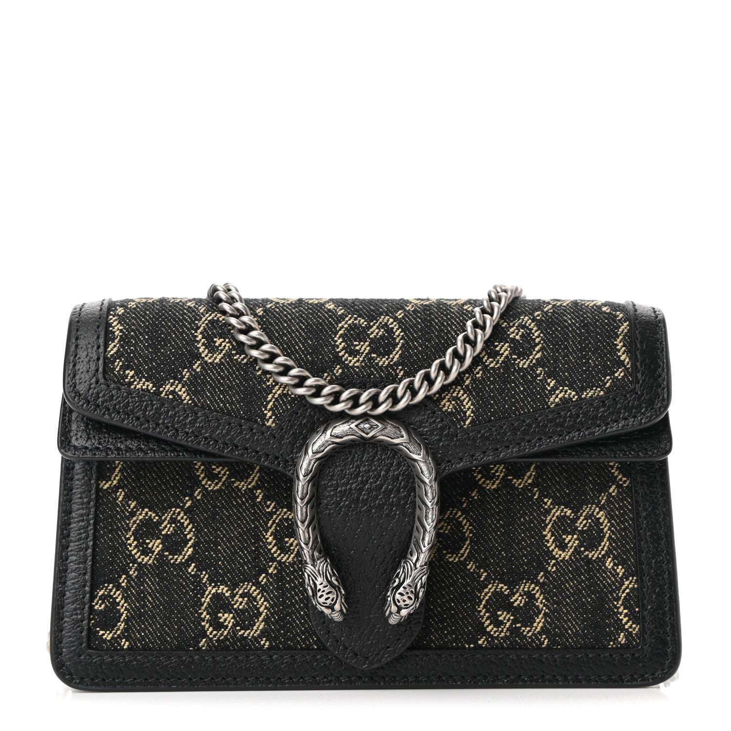 Gucci Jacquard Black Denim GG Monogram Super Mini Dionysus Shoulder Bag Black Ivory 1 of 9