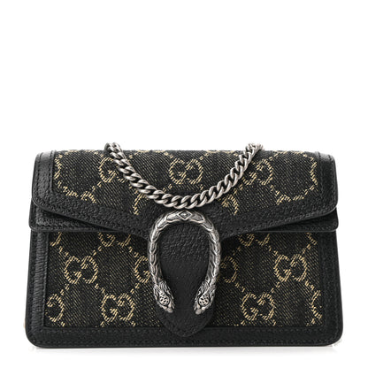 Gucci Jacquard Black Denim GG Monogram Super Mini Dionysus Shoulder Bag Black Ivory 1 of 9