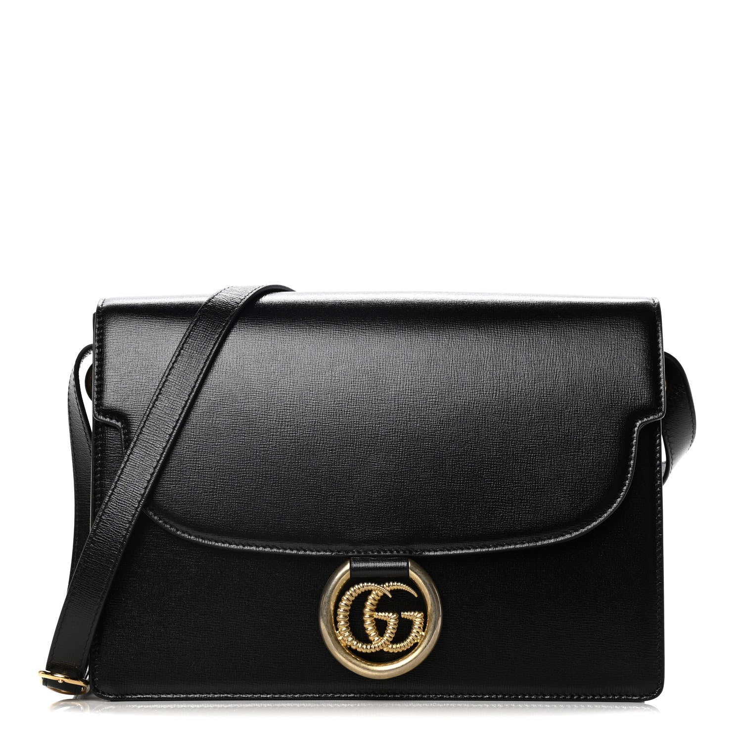 Gucci Textured Calfskin Medium Torchon GG Ring Shoulder Bag Black 1 of 17