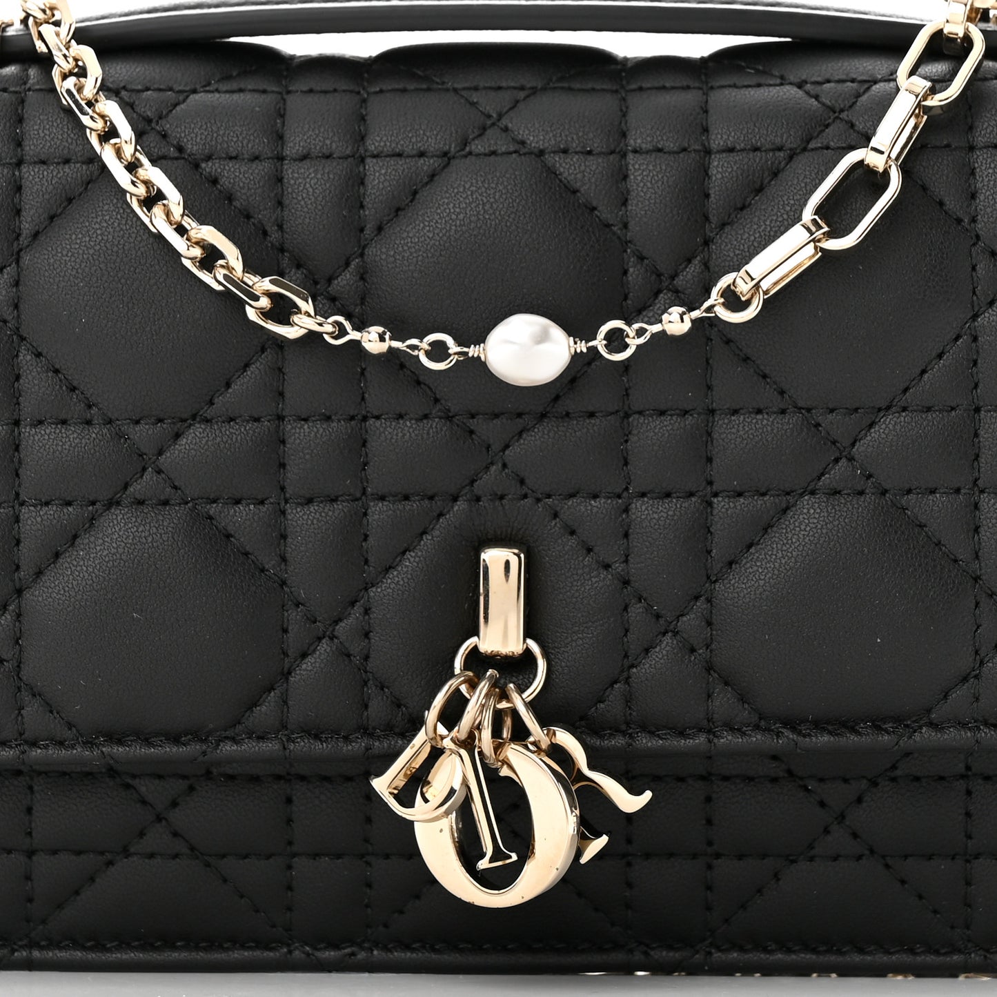 Lambskin Lady Dior Top Handle Clutch Black