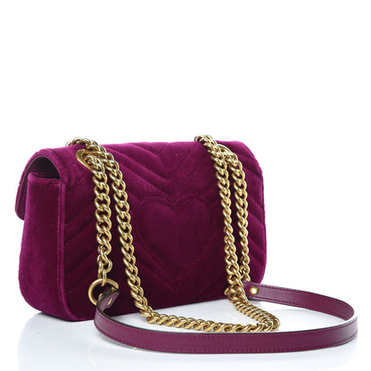 Gucci Velvet Matelasse Mini GG Marmont Shoulder Bag Fuchsia Violet Cyclamen 3 of 10