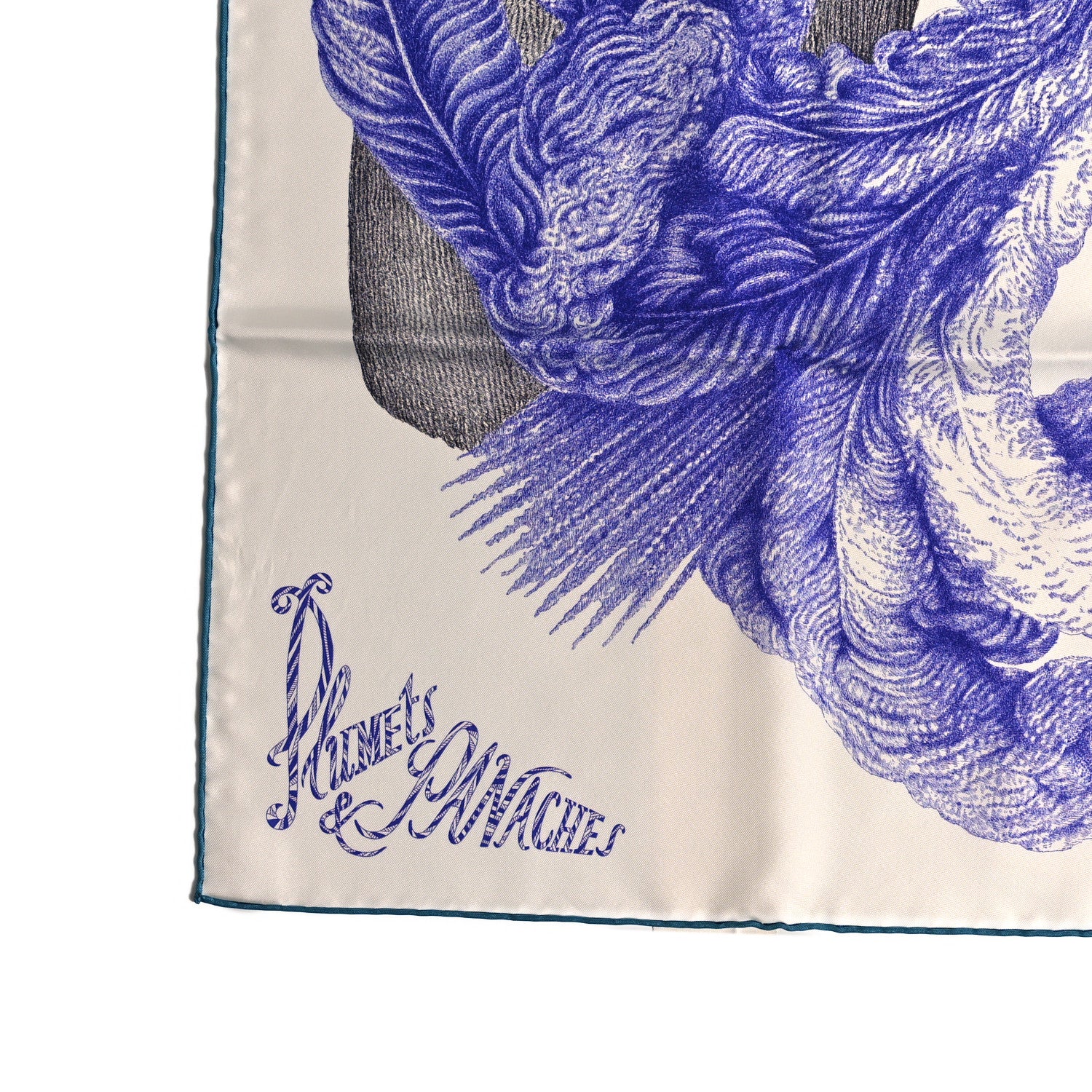 Hermes Silk Plumets Et Panaches Scarf 90 White Bleu Brun 3 of 4