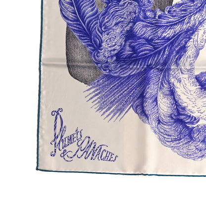 Hermes Silk Plumets Et Panaches Scarf 90 White Bleu Brun 3 of 4