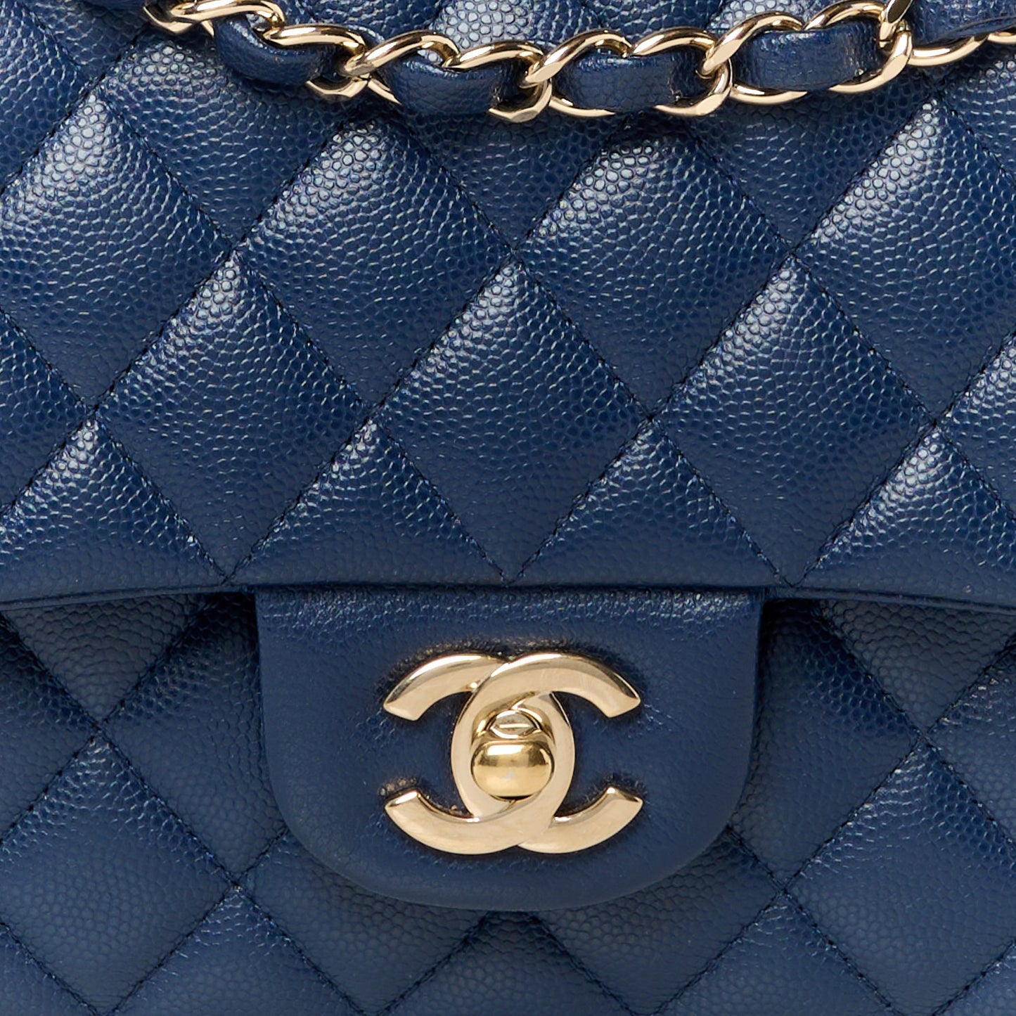 Caviar Quilted Medium Double Flap Blue