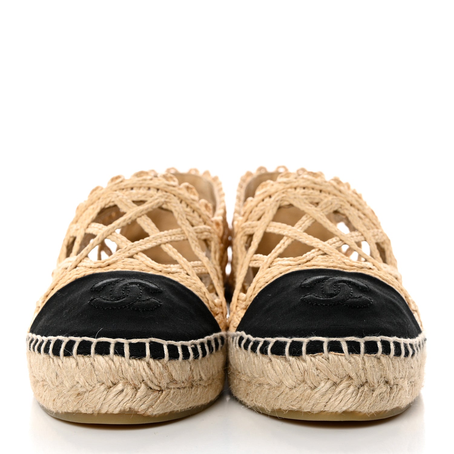 Chanel Raffia Fabric CC Espadrilles 36 Beige Black 2 of 9