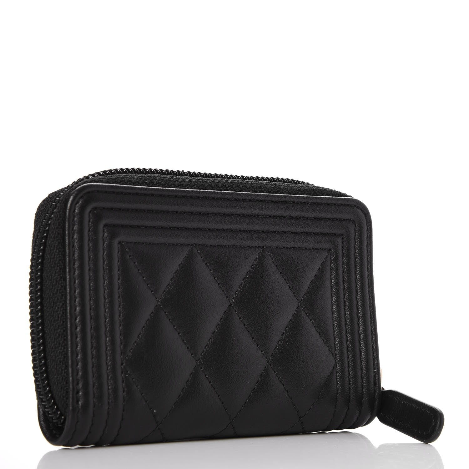 Chanel Calfskin Quilted Zip Around Boy Coin Purse Wallet Black 3 of 8