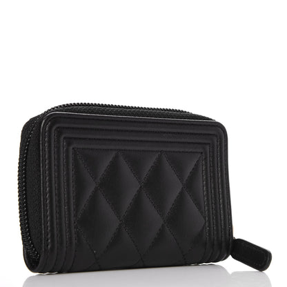 Chanel Calfskin Quilted Zip Around Boy Coin Purse Wallet Black 3 of 8
