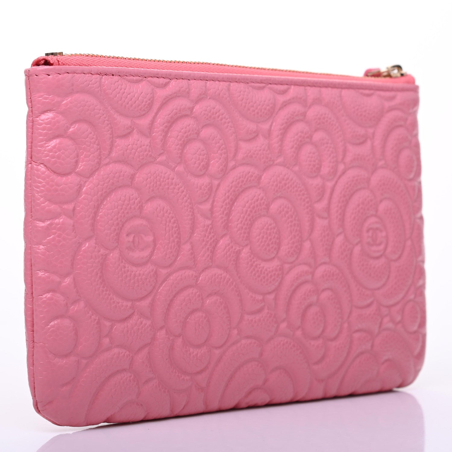Chanel Caviar Camellia Embossed Cosmetic Pouch Pink 3 of 8