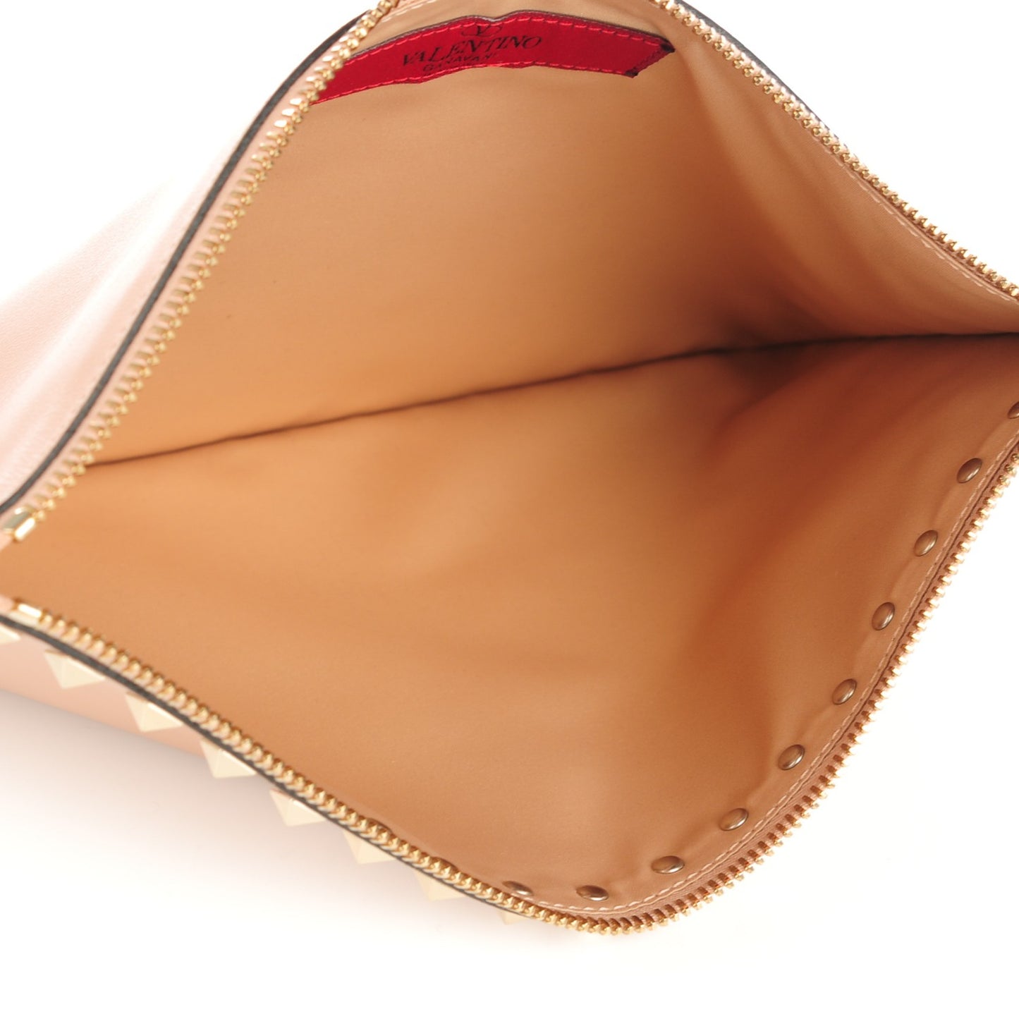 Vitello Large Rockstud Zip Pouch Soft Noisette