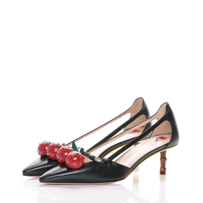 Gucci Nappa Cherry Pumps 36 Black 3 of 7