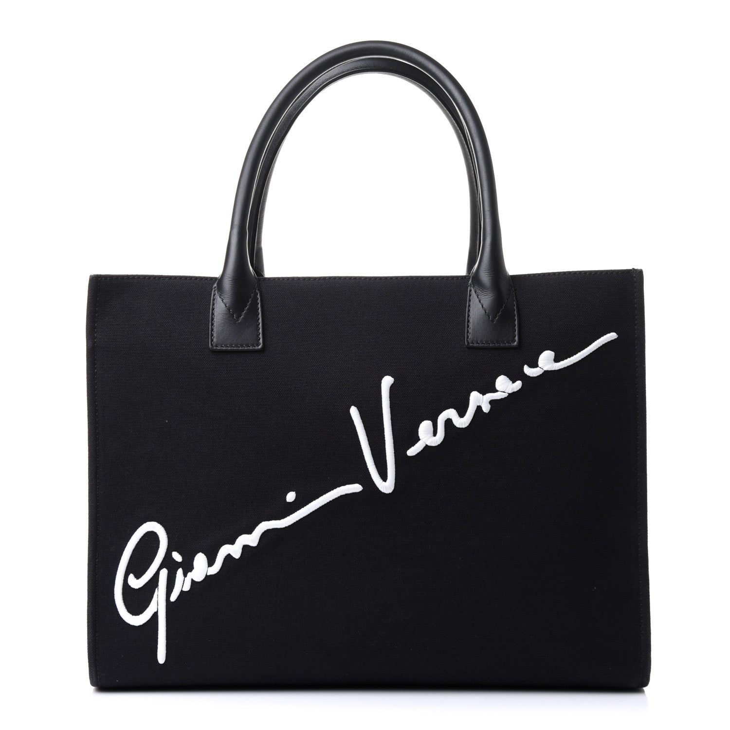 Versace Canvas Suppler Calfskin Cabas GV Signature Tote Black 1 of 13