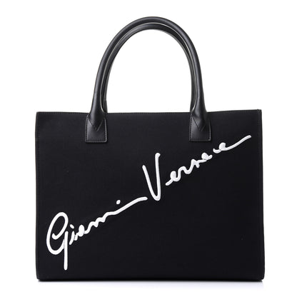 Versace Canvas Suppler Calfskin Cabas GV Signature Tote Black 1 of 13