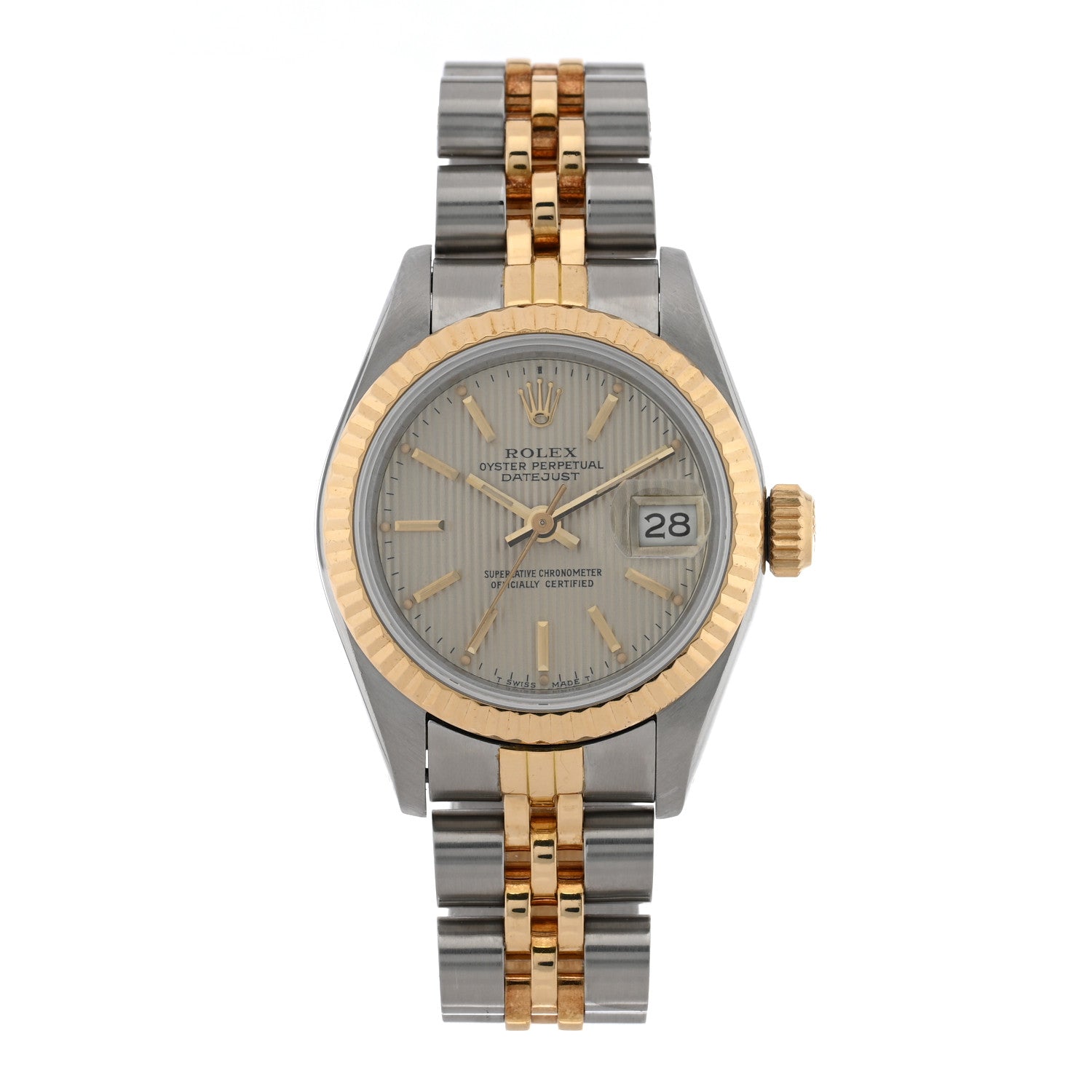 Rolex Stainless Steel 18K Yellow Gold 26mm Oyster Perpetual Datejust Watch Silver Tapestry 69173 1 of 5