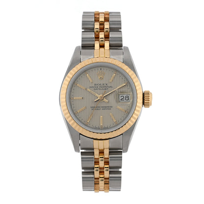 Rolex Stainless Steel 18K Yellow Gold 26mm Oyster Perpetual Datejust Watch Silver Tapestry 69173 1 of 5