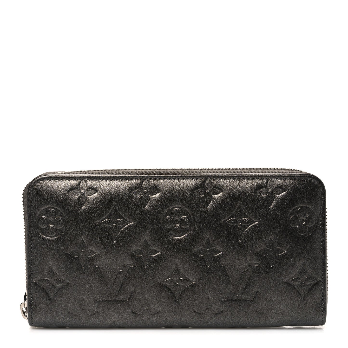 Lambskin Embossed Monogram Coussin Zippy Wallet Anthracite