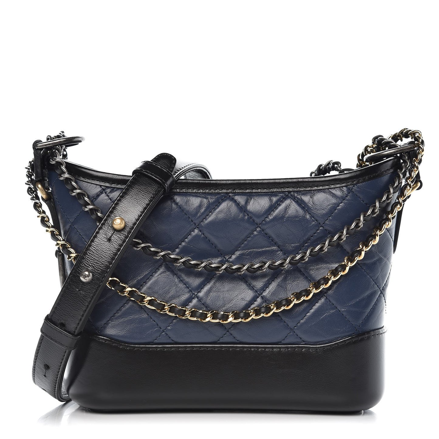 Aged Calfskin Quilted Small Gabrielle Hobo Navy Black