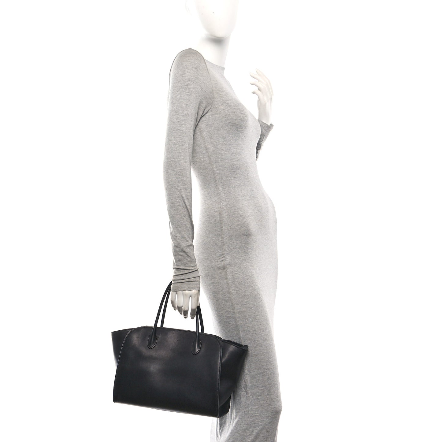 Polished Saddle Calfskin Marlo 12 Tote Bag Black