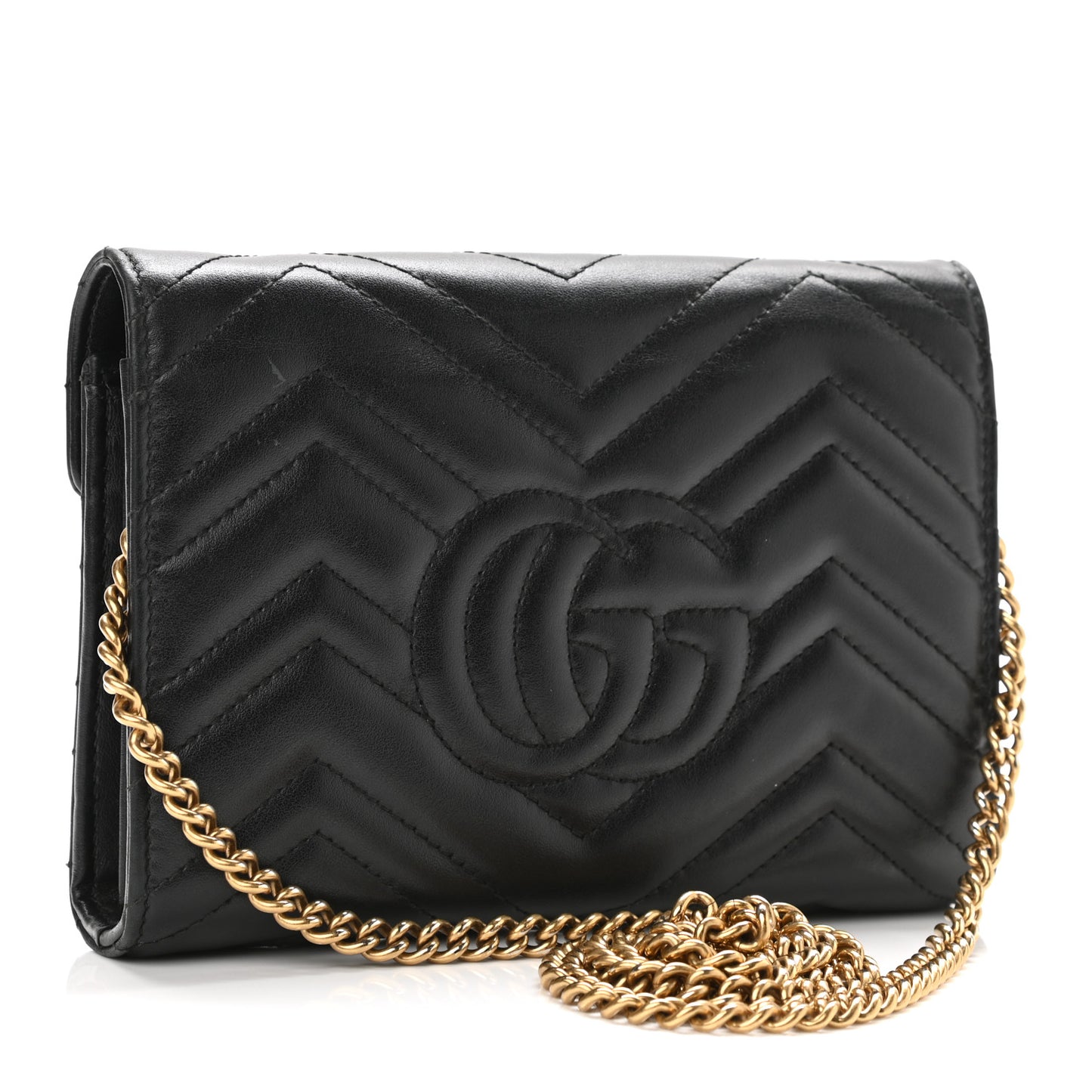 Calfskin Matelasse GG Marmont Chain Wallet Black