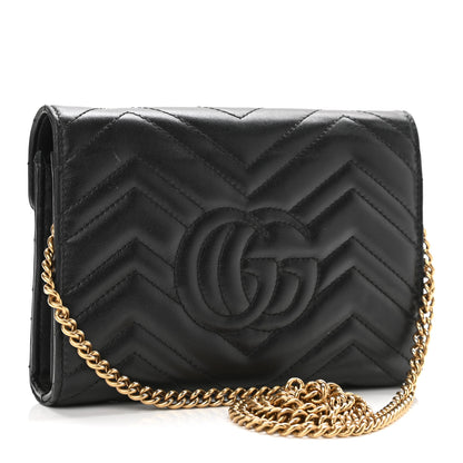 Gucci Calfskin Matelasse GG Marmont Chain Wallet Black 3 of 12