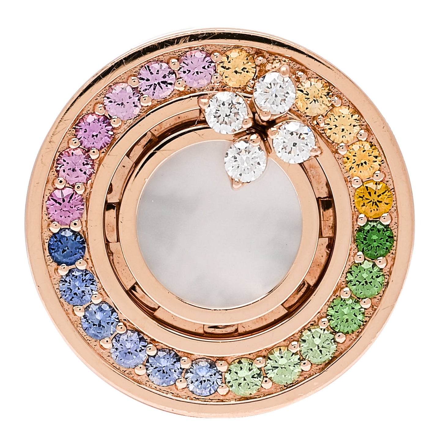 18K Rose Gold Diamond Sapphire Mother of Pearl Verona Rainbow Disc Ring 53 6.5