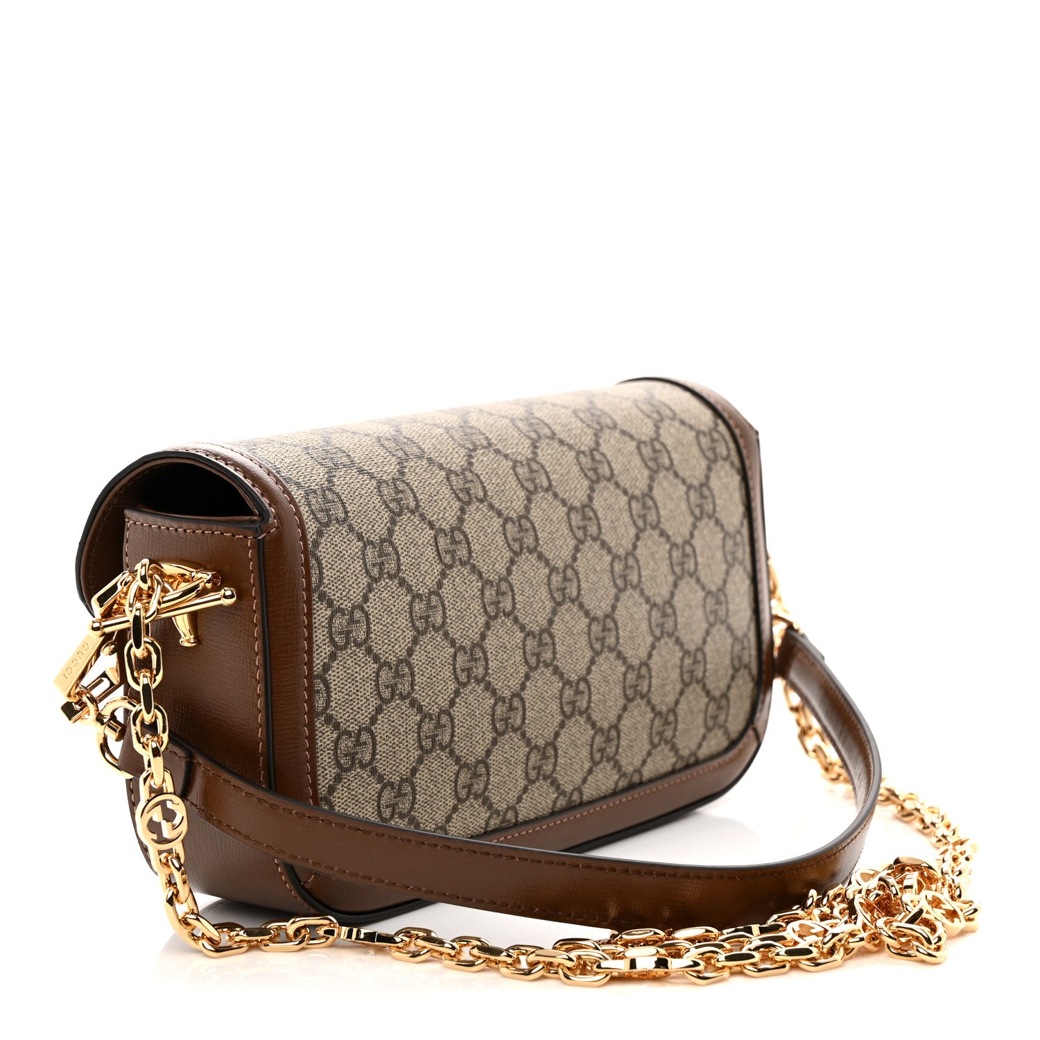 Gucci GG Supreme Monogram Small Horsebit 1955 Chain Shoulder Bag Beige Ebony Brown Sugar 3 of 9