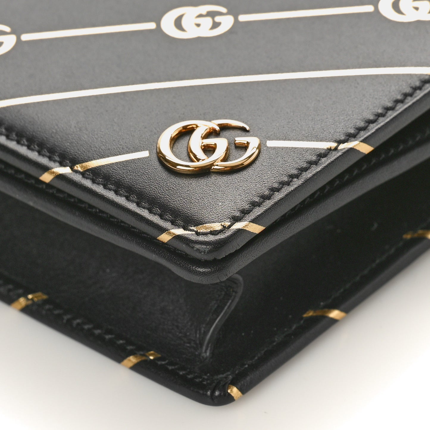 Calfskin Diagonal GG Mini Chain Wallet Black Gold